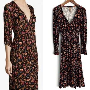 Rachel Pally folklore pattern long sleeve tie neckline floral print dress sz xs